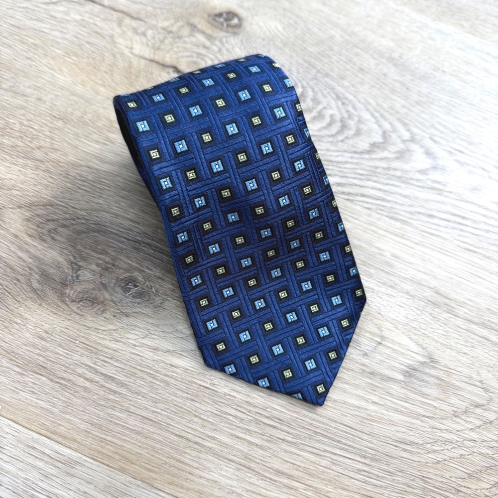 Haspel 100% Silk Geometric Necktie Mens OS Blue Business Professional
59"L